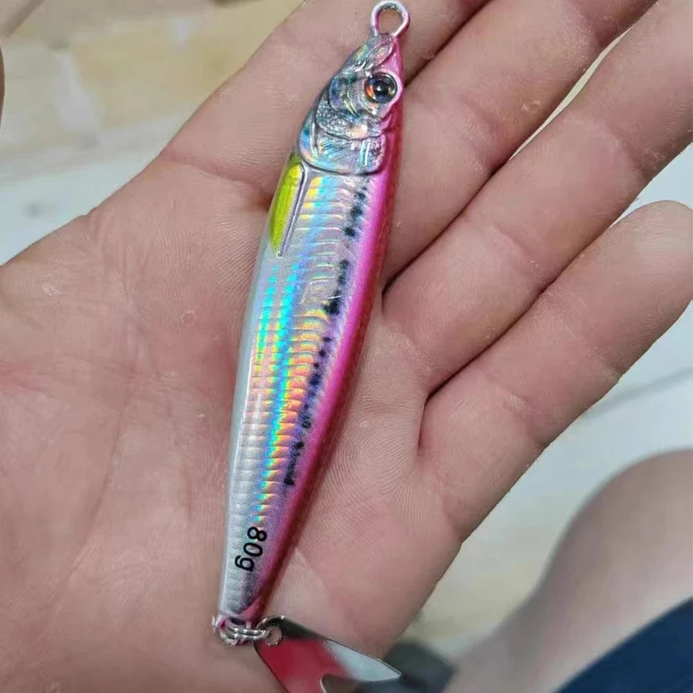 China China Metal Jig 2 WithHook / 21G 3D Metal Jig Shore Jigging 40G60G80G Saltwater Fishing Lure Drag Cast Hard Bait Bass Spoon Bait Trout Lures For Tuna Mahi Marlin