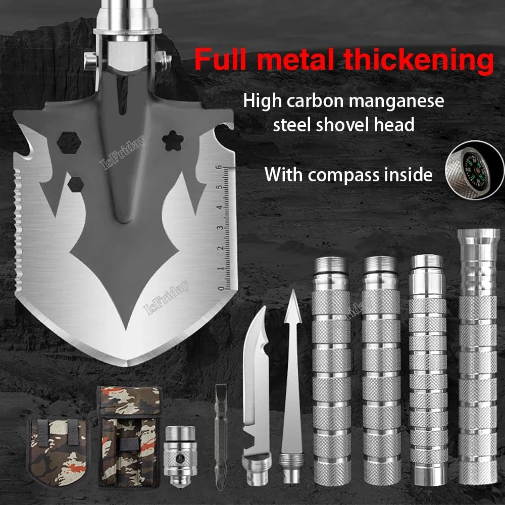 China China Multifunctional Military Shovel 4 Section Pipe Folding Shovel and Knife Outdoor Fishing Camping Survival Set Garden Tools Kit