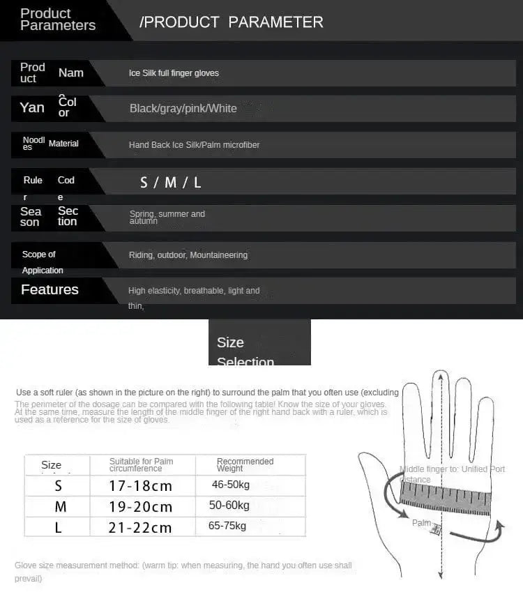 China China New Fashion Ice Silk Gloves Men's Summer Thin Outdoor Riding Anti Slip Sunscreen Full Finger Fishing Gloves Kayak Rowing Gloves