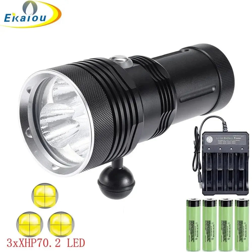 China China New Powerful Waterproof 200M Depth Diving Flashlight 3 x XHP70.2 Super Bright LED Professional Dive Underwater Tactical Torch
