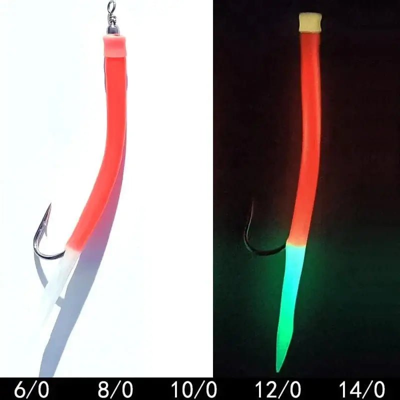 China China no feather / 5pcs  10l0 5pcs Luminous Glow Red with flasher Codfish Cod poloc Tuna Fishing Sea rig Sabiki sea fishing rigs sea fishing hook boat fishing