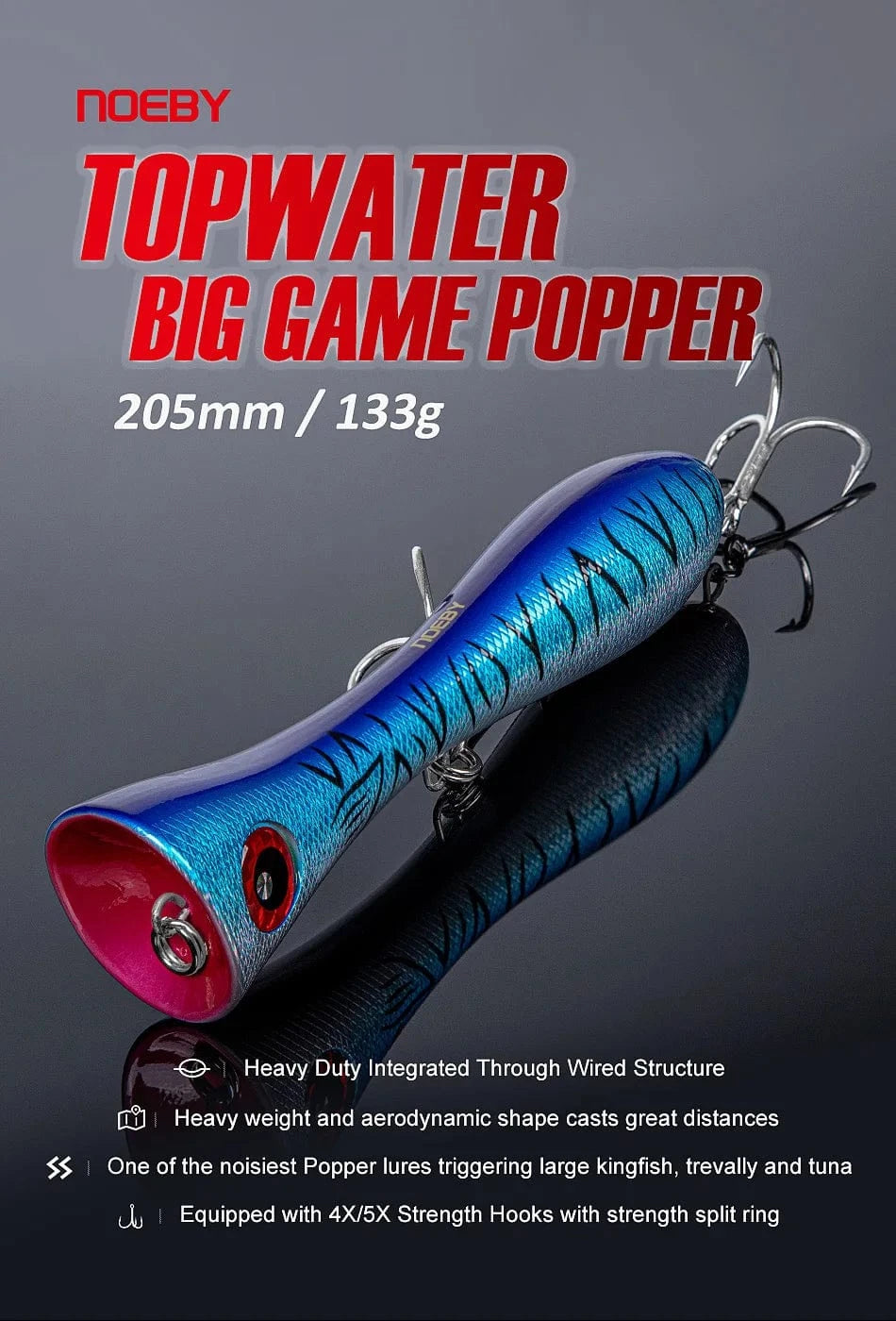 China China Noeby Big Game Popper 205mm 133g  Fishing Lure Topwater Wobbler Artificial Hard Bait for Tuna GT Saltwater Surface Fishing Lures