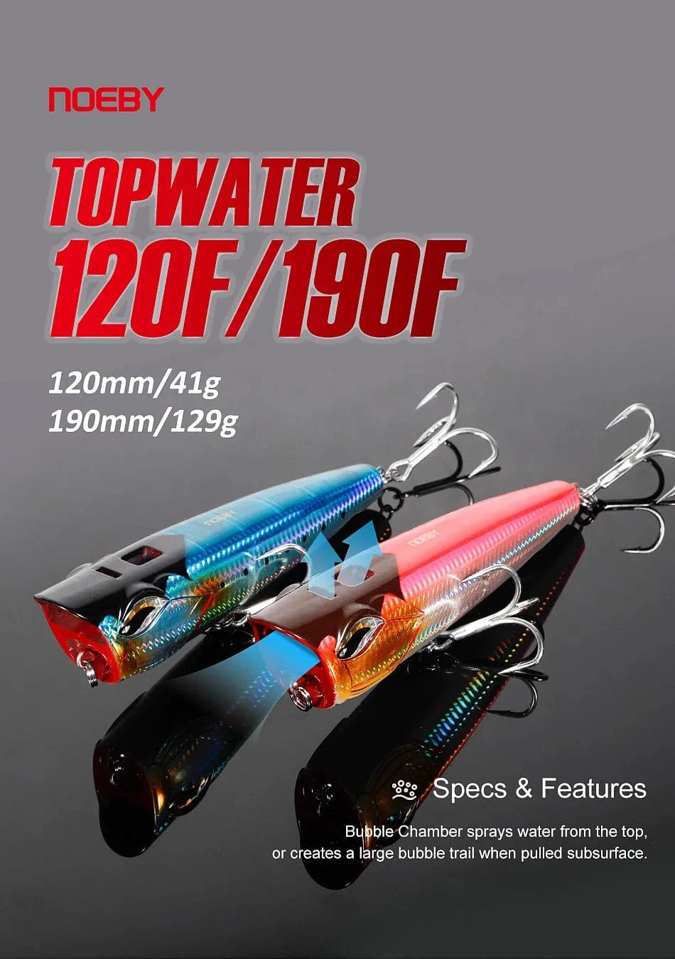 China China NOEBY Popper Fishing Lures 120mm 41g 190mm 129g Topwater Bubble Baits Jet Popper Wobblers for GT Tuna Big Game Fishing Lure