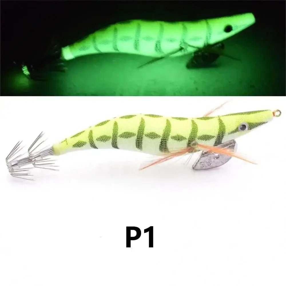 China China P1 1 piece of luminous wooden shrimp bait, equipped with squid hook, saltwater and freshwater artificial shrimp bait