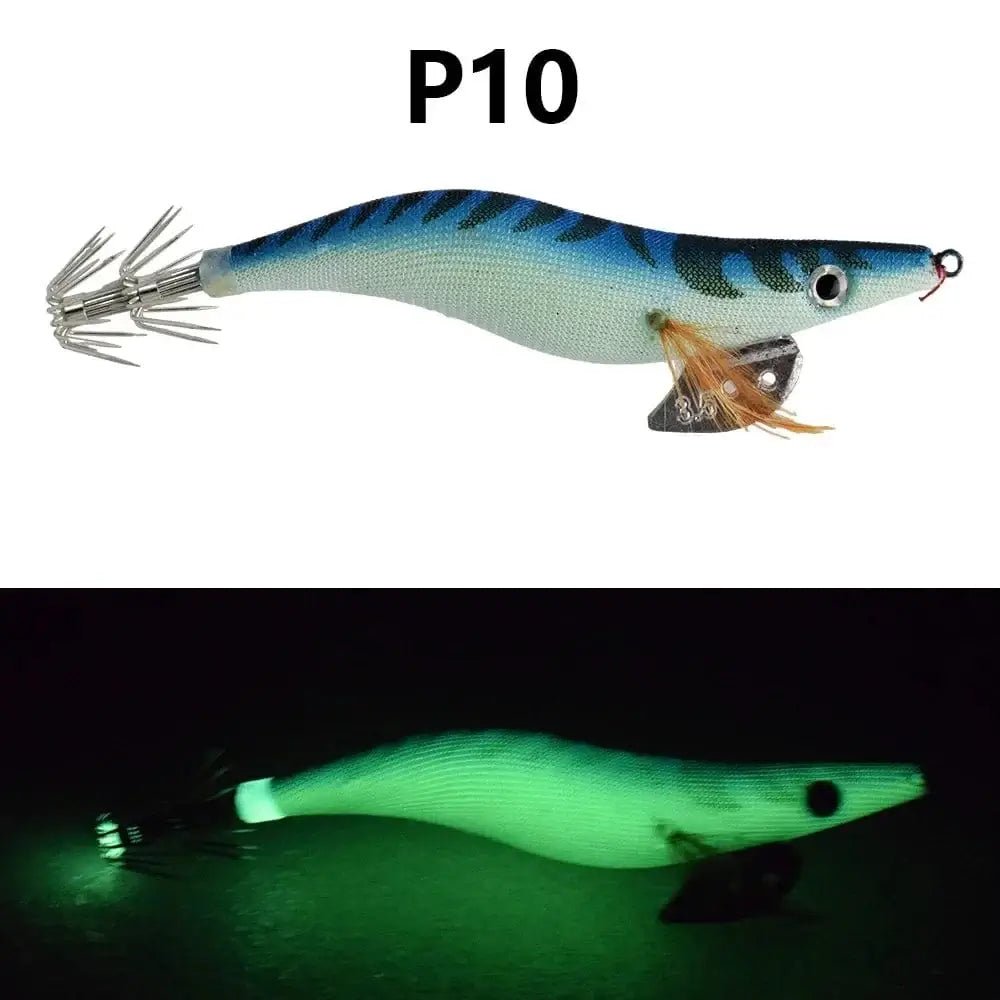 China China P10 1 piece of luminous wooden shrimp bait, equipped with squid hook, saltwater and freshwater artificial shrimp bait