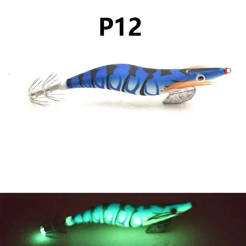 China China P12 1 piece of luminous wooden shrimp bait, equipped with squid hook, saltwater and freshwater artificial shrimp bait