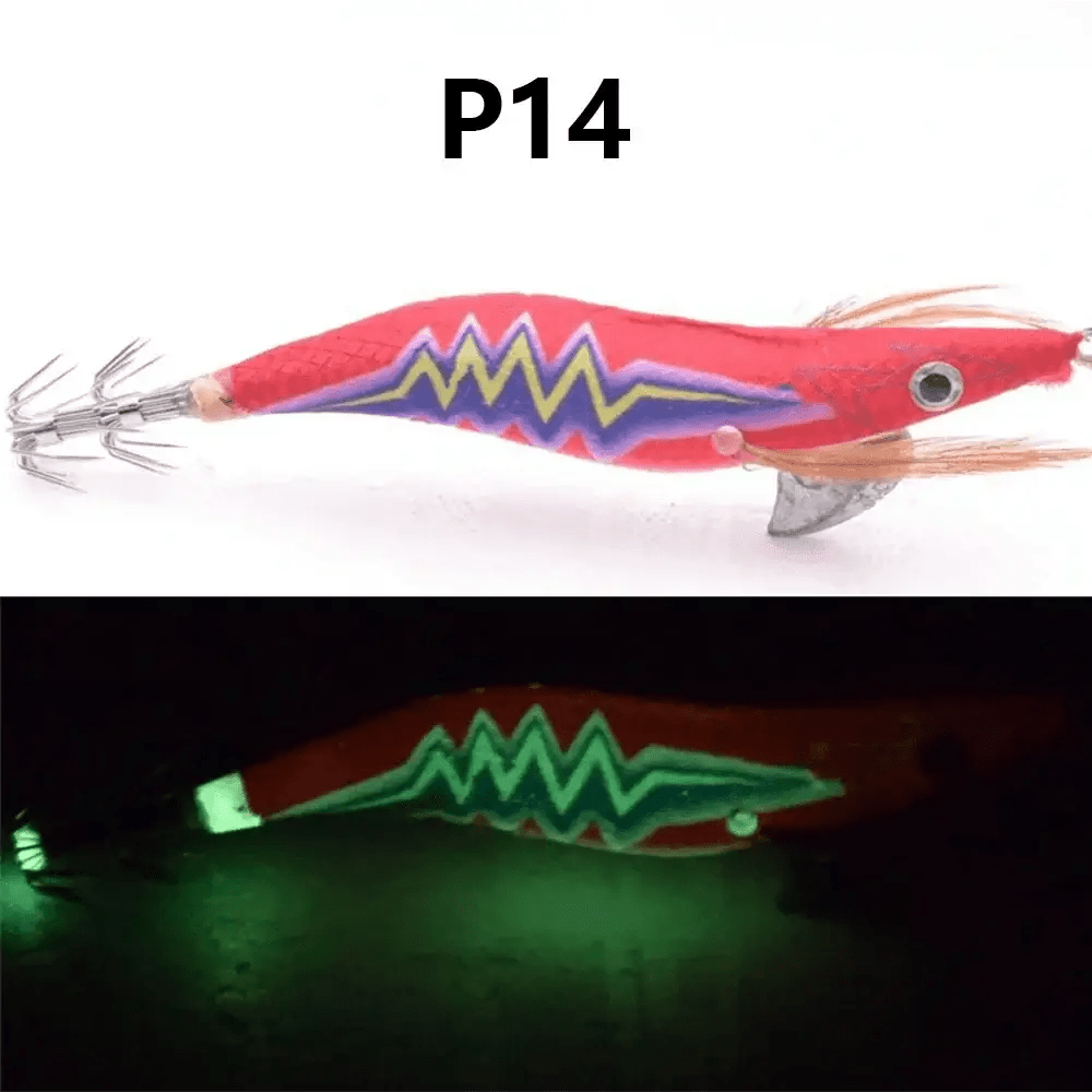 China China P14 1 piece of luminous wooden shrimp bait, equipped with squid hook, saltwater and freshwater artificial shrimp bait