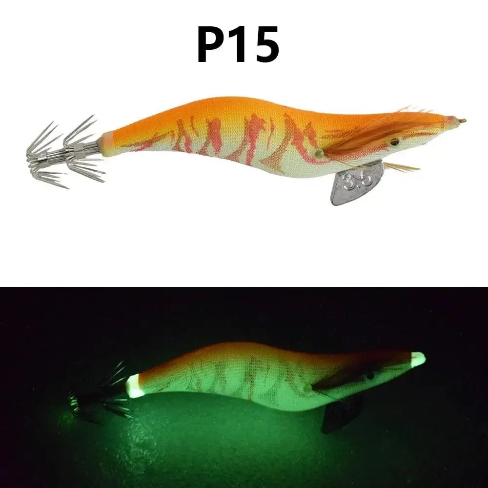 China China P15 1 piece of luminous wooden shrimp bait, equipped with squid hook, saltwater and freshwater artificial shrimp bait