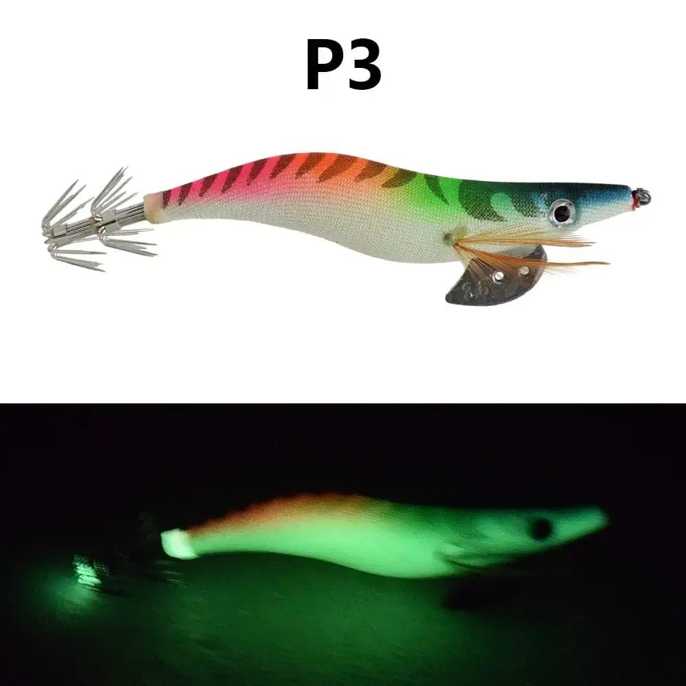 China China P3 1 piece of luminous wooden shrimp bait, equipped with squid hook, saltwater and freshwater artificial shrimp bait