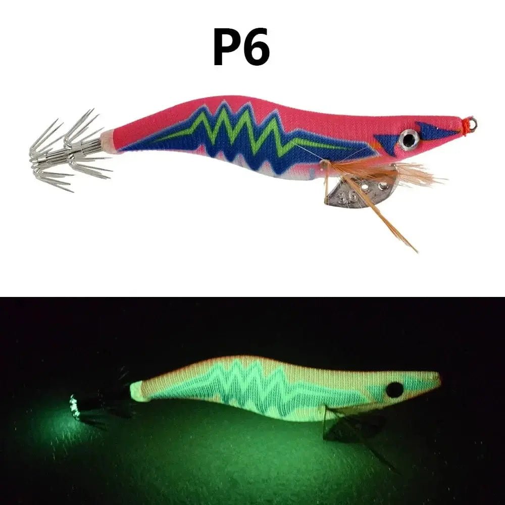 China China P6 1 piece of luminous wooden shrimp bait, equipped with squid hook, saltwater and freshwater artificial shrimp bait