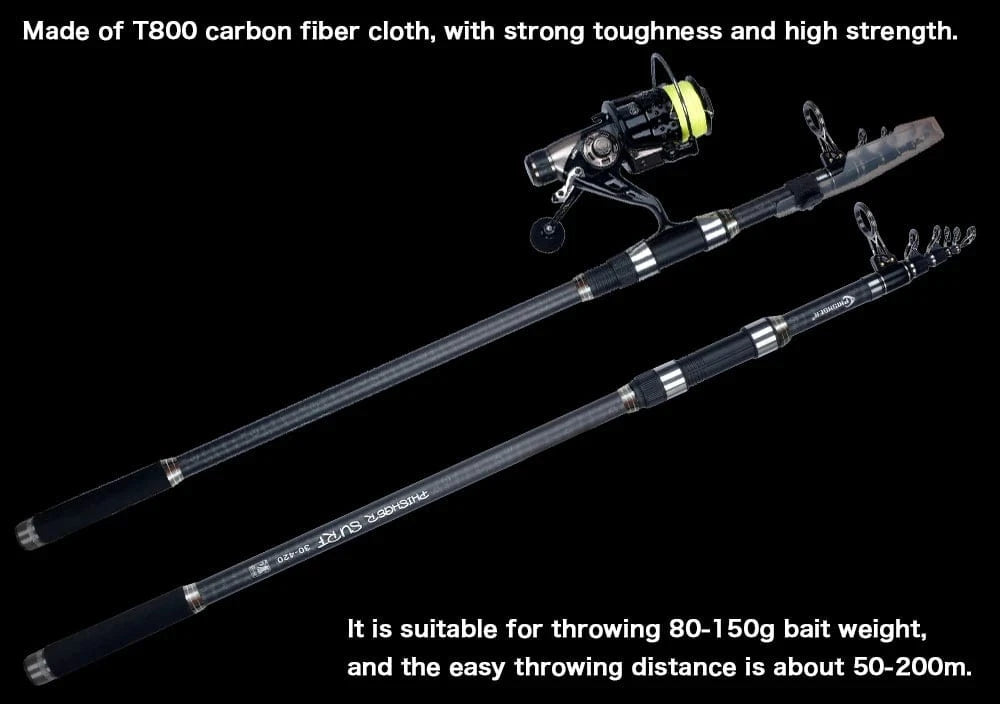 China China PHISHGER Telescopic Surf Spinning Rod 3.6/4.2/4.5/5.0/5.3m Power80-150g 30T Carbon Travel Surfcasting Shore Casting Fishing Pole