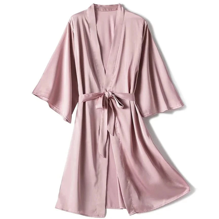 China China pink / XXL Kimono Bathrobe Gown Female Robe Set Satin Sleepwear Casual Nightgown Bridal Wedding Gift Sexy Nightwear Intimate Lingerie