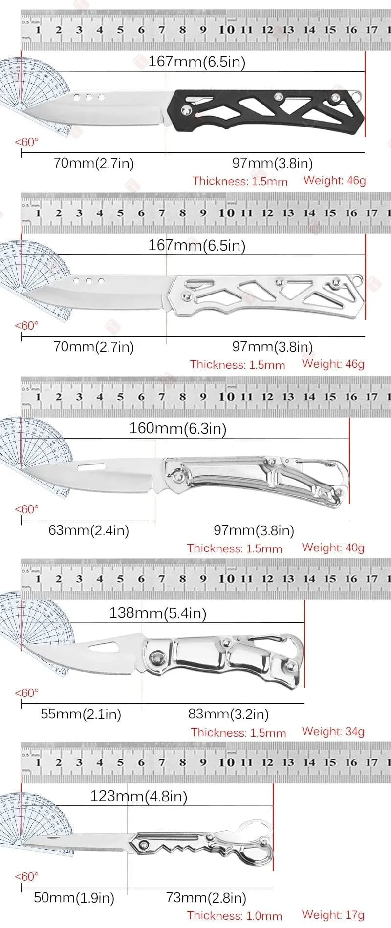 China China Pocket Folding Fruit Knife Set Stainless Steel Kitchen Paring Knife with Keychain Knife Non-slip Handle for Kitchen Accessories