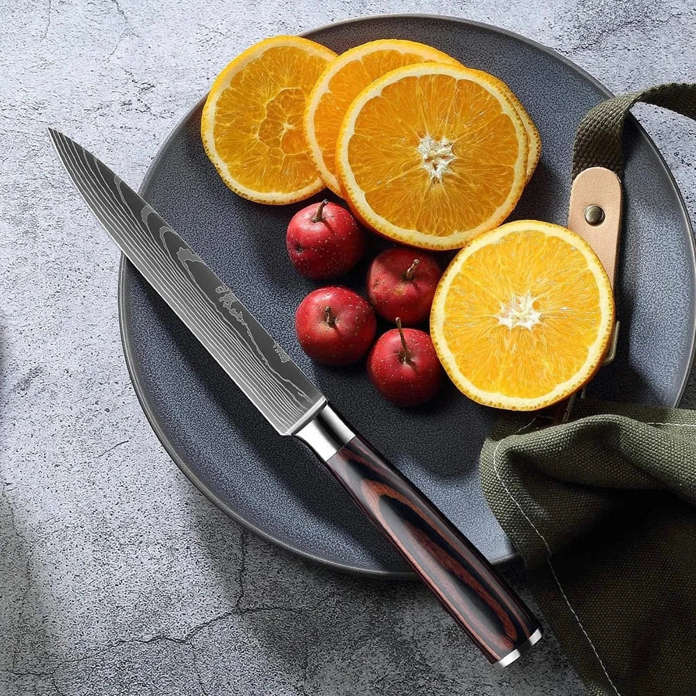 China China Professional Kitchen Knife Set 1-9PCS, Sharp Chef Knife Santoku Knife Fruit knife 7Cr17Mov Stainless Steel Ergonomic Wood Handle