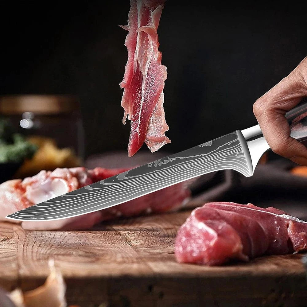 China China Professional Kitchen Knife Set 1-9PCS, Sharp Chef Knife Santoku Knife Fruit knife 7Cr17Mov Stainless Steel Ergonomic Wood Handle