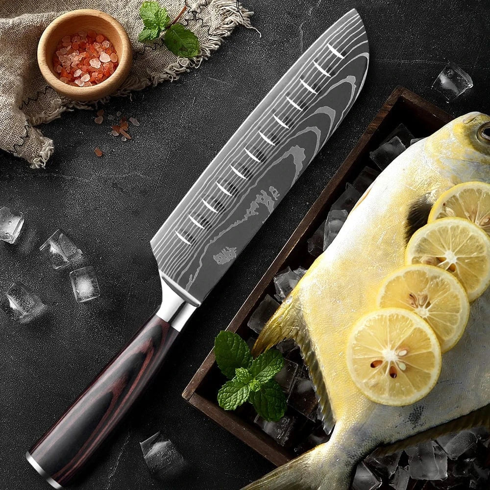 China China Professional Kitchen Knife Set 1-9PCS, Sharp Chef Knife Santoku Knife Fruit knife 7Cr17Mov Stainless Steel Ergonomic Wood Handle