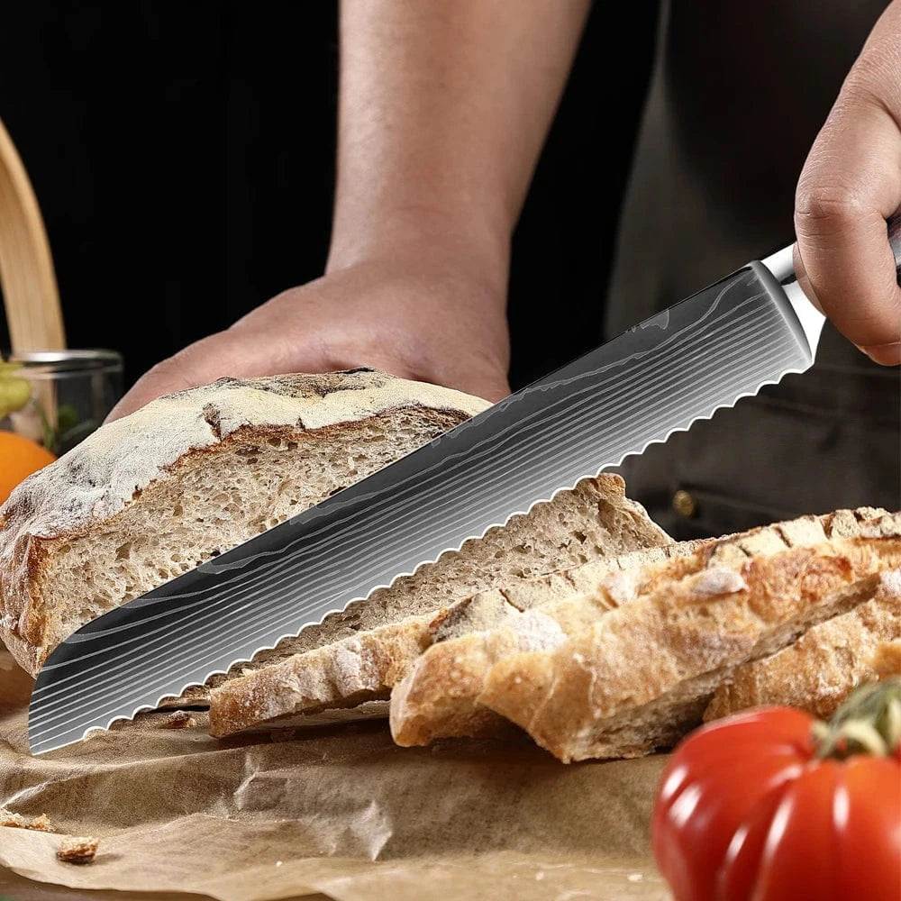 China China Professional Kitchen Knife Set 1-9PCS, Sharp Chef Knife Santoku Knife Fruit knife 7Cr17Mov Stainless Steel Ergonomic Wood Handle