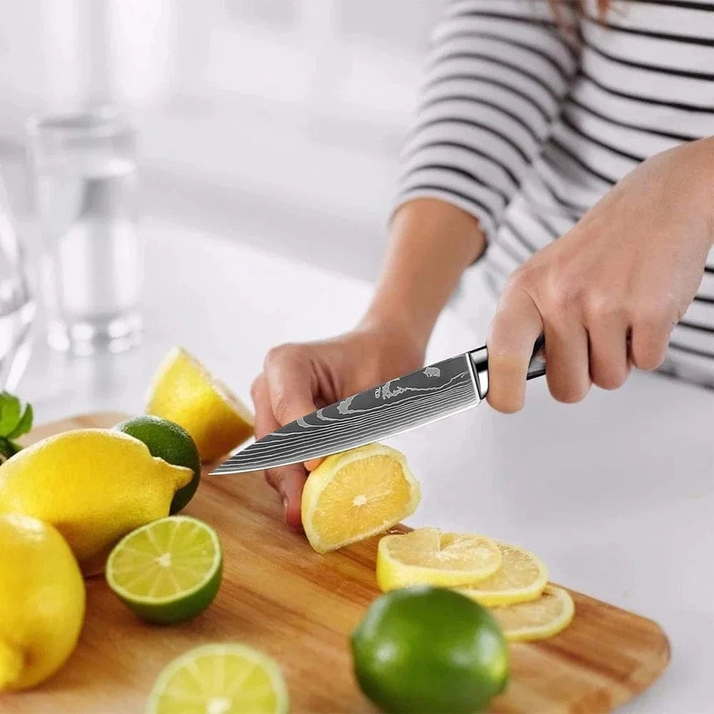 China China Professional Kitchen Knife Set 1-9PCS, Sharp Chef Knife Santoku Knife Fruit knife 7Cr17Mov Stainless Steel Ergonomic Wood Handle