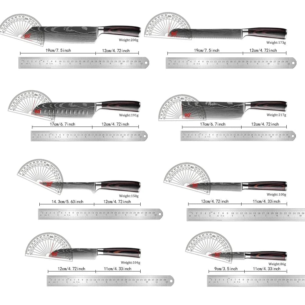 China China Professional Kitchen Knife Set 1-9PCS, Sharp Chef Knife Santoku Knife Fruit knife 7Cr17Mov Stainless Steel Ergonomic Wood Handle