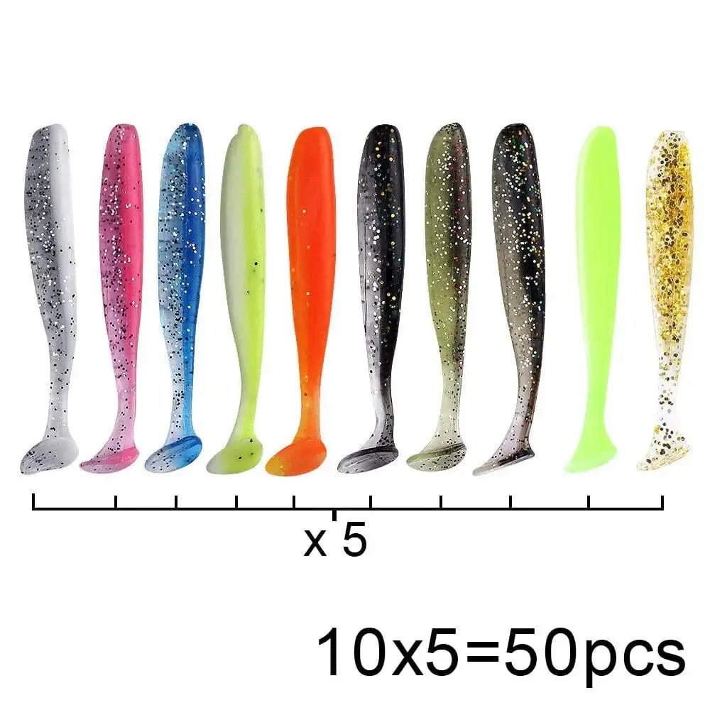 China China QXO 50 Pcs/Lot 7cm 10cm Soft Lure Shad Wobbler Silicone Bait Sea Worm Swimbait Streamer Silicone Lure Spinnerbait  Accessories