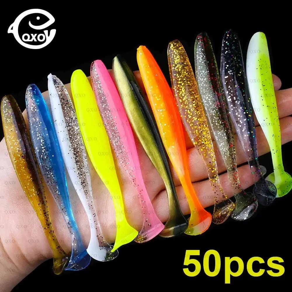 China China QXO 50 Pcs/Lot 7cm 10cm Soft Lure Shad Wobbler Silicone Bait Sea Worm Swimbait Streamer Silicone Lure Spinnerbait  Accessories