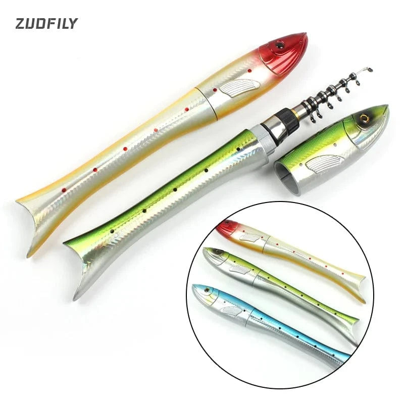 China China Red 2022 NEW Fishing Rod Mini Pen Fishing Rod 1.6M Portable Fish Shaped Carbon Telescopic Spinning Rod Casting Carp Fishing Pole