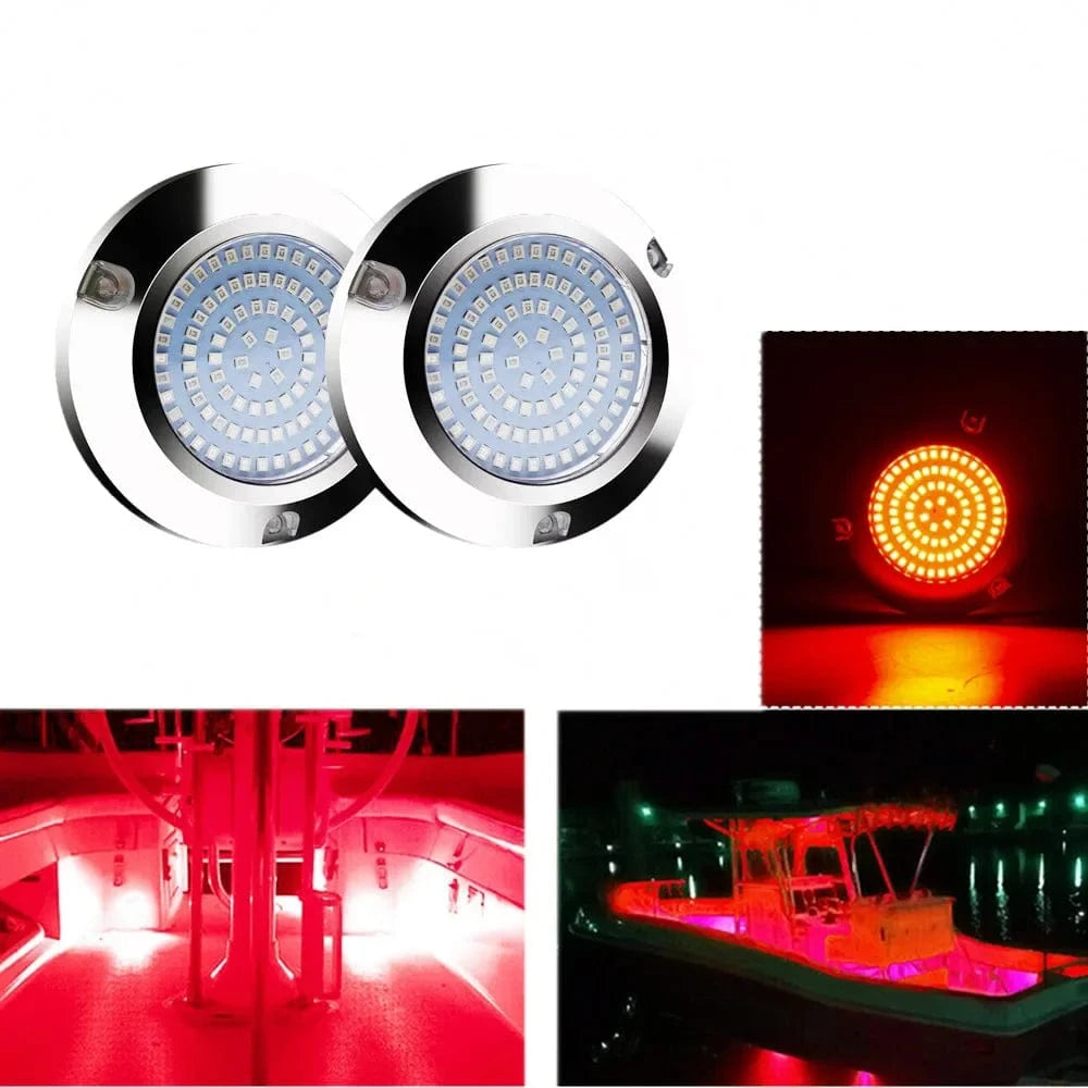 China China Red 2PCS 90LED Round Chrome Marine LED Yacht Light Underwater Light Super Bright Stainless Pontoon Waterproof Boat Marine Lights