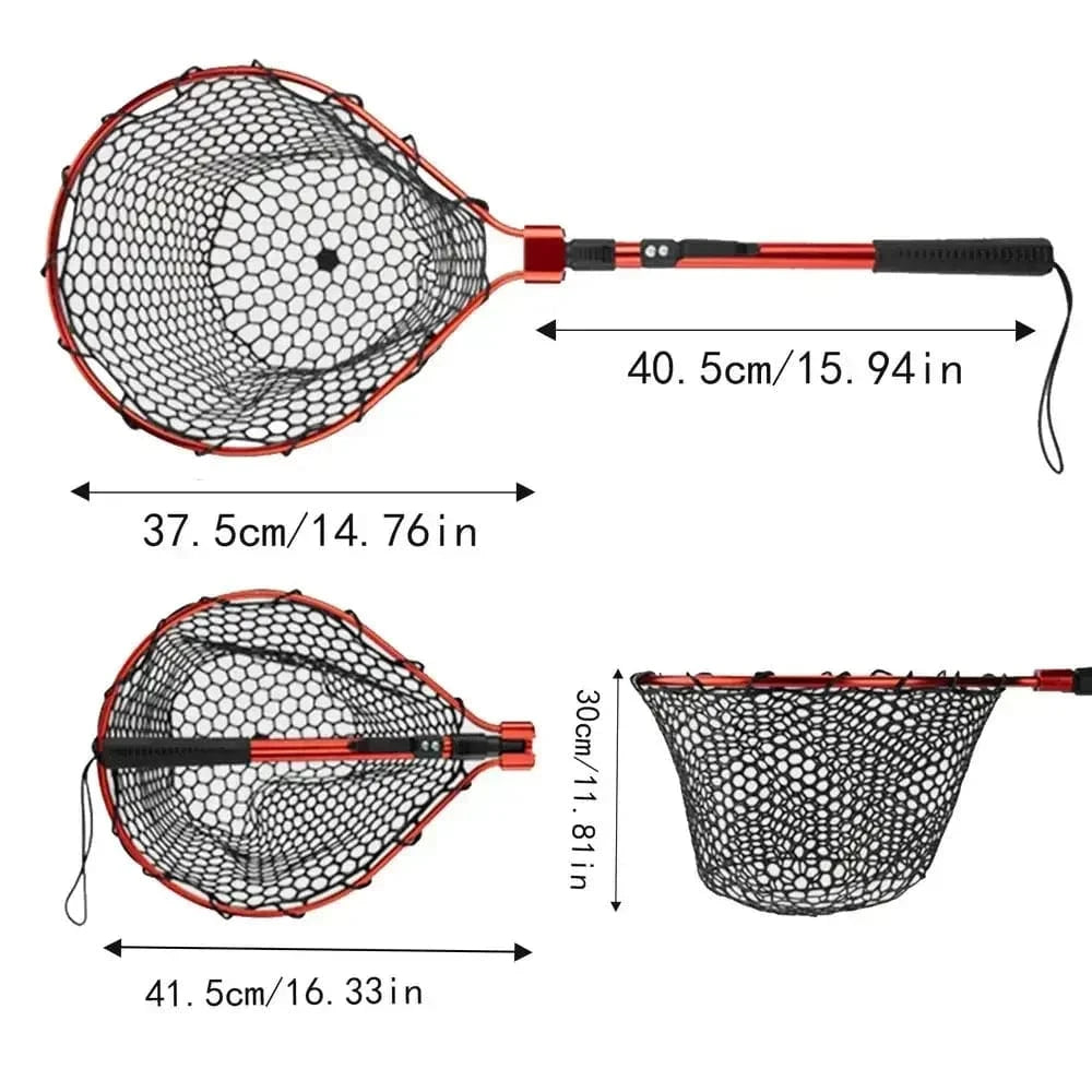China China red Fishing Net With Handle Telescoping Fishing Landing Net Portable Silicone Mesh Folding Fish Hand Net Fishing Gear Accessorie