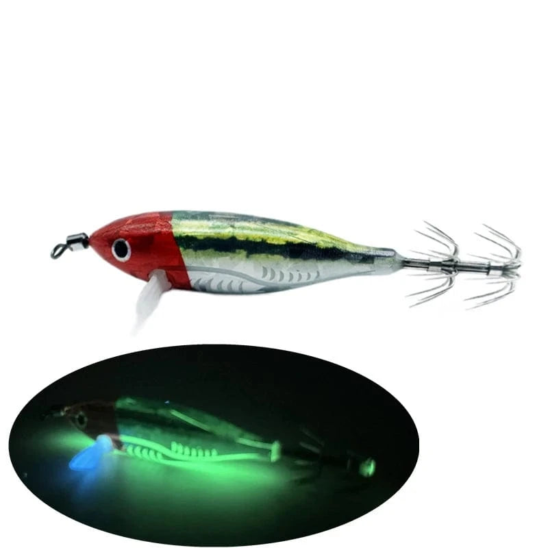 China China red  green / Japanese hook 5.5g Laser Luminous Floating Egi lure Horizontal wood Shrimp  Squid Jigging Shrimp Hook Octopus Cuttlefish Fishing Baits