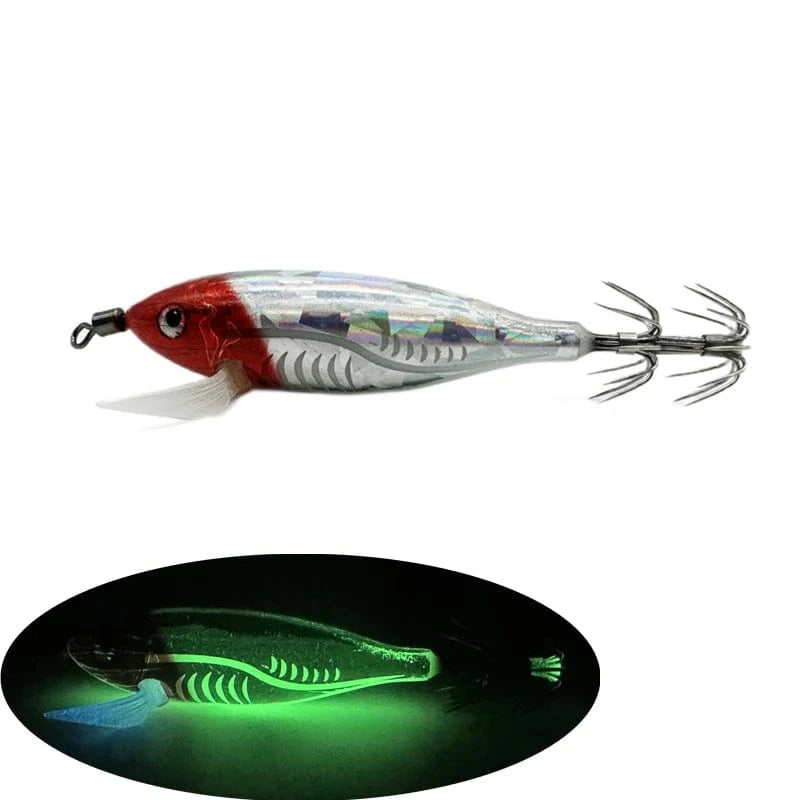 China China red  silver / Japanese hook 5.5g Laser Luminous Floating Egi lure Horizontal wood Shrimp  Squid Jigging Shrimp Hook Octopus Cuttlefish Fishing Baits