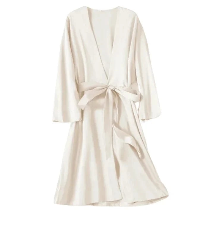 China China Robe Beige / M Kimono Bathrobe Gown Female Robe Set Satin Sleepwear Casual Nightgown Bridal Wedding Gift Sexy Nightwear Intimate Lingerie