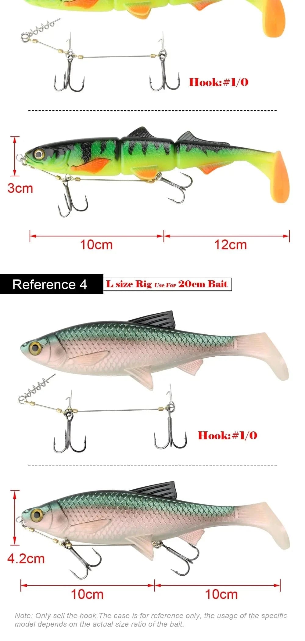 China China RoseWood Fishing Screw Rig Double VMC Fishing Hooks With Pike Center Pin Shad Belly Stingers For Shallow-Rigging, 1 Pcs Per Pack
