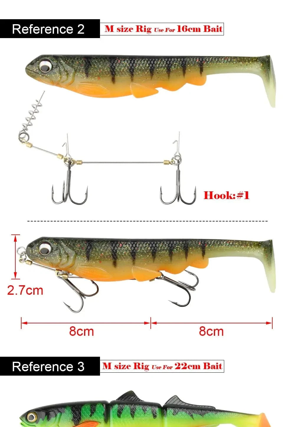 China China RoseWood Fishing Screw Rig Double VMC Fishing Hooks With Pike Center Pin Shad Belly Stingers For Shallow-Rigging, 1 Pcs Per Pack