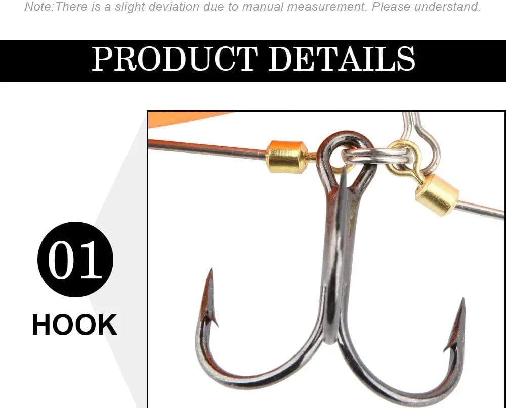 China China RoseWood Fishing Screw Rig Double VMC Fishing Hooks With Pike Center Pin Shad Belly Stingers For Shallow-Rigging, 1 Pcs Per Pack