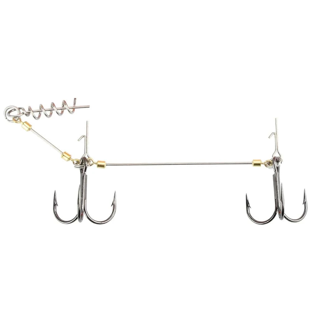 China China RoseWood Fishing Screw Rig Double VMC Fishing Hooks With Pike Center Pin Shad Belly Stingers For Shallow-Rigging, 1 Pcs Per Pack
