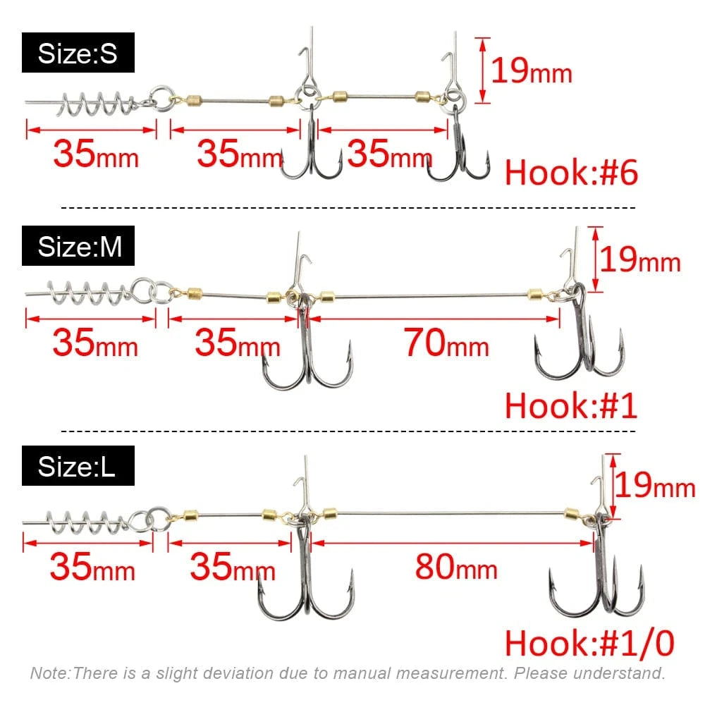 China China RoseWood Fishing Screw Rig Double VMC Fishing Hooks With Pike Center Pin Shad Belly Stingers For Shallow-Rigging, 1 Pcs Per Pack