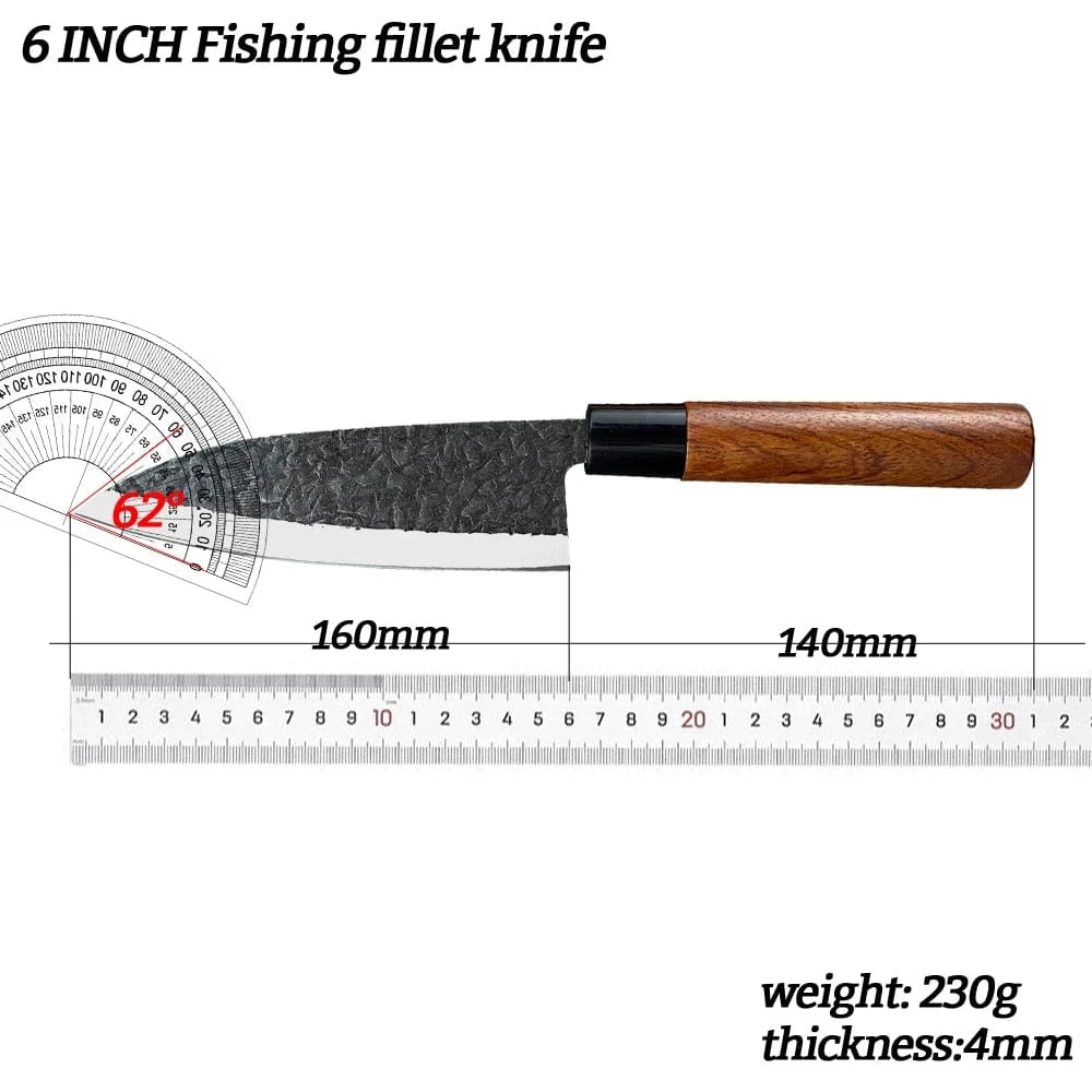 China China RZD Sushi Sashimi Knife Set Forged Steel Deba Fishing Fillet Knife Japanese Chefs Kitchen Kingfish Slicing Cutting Carving Tool