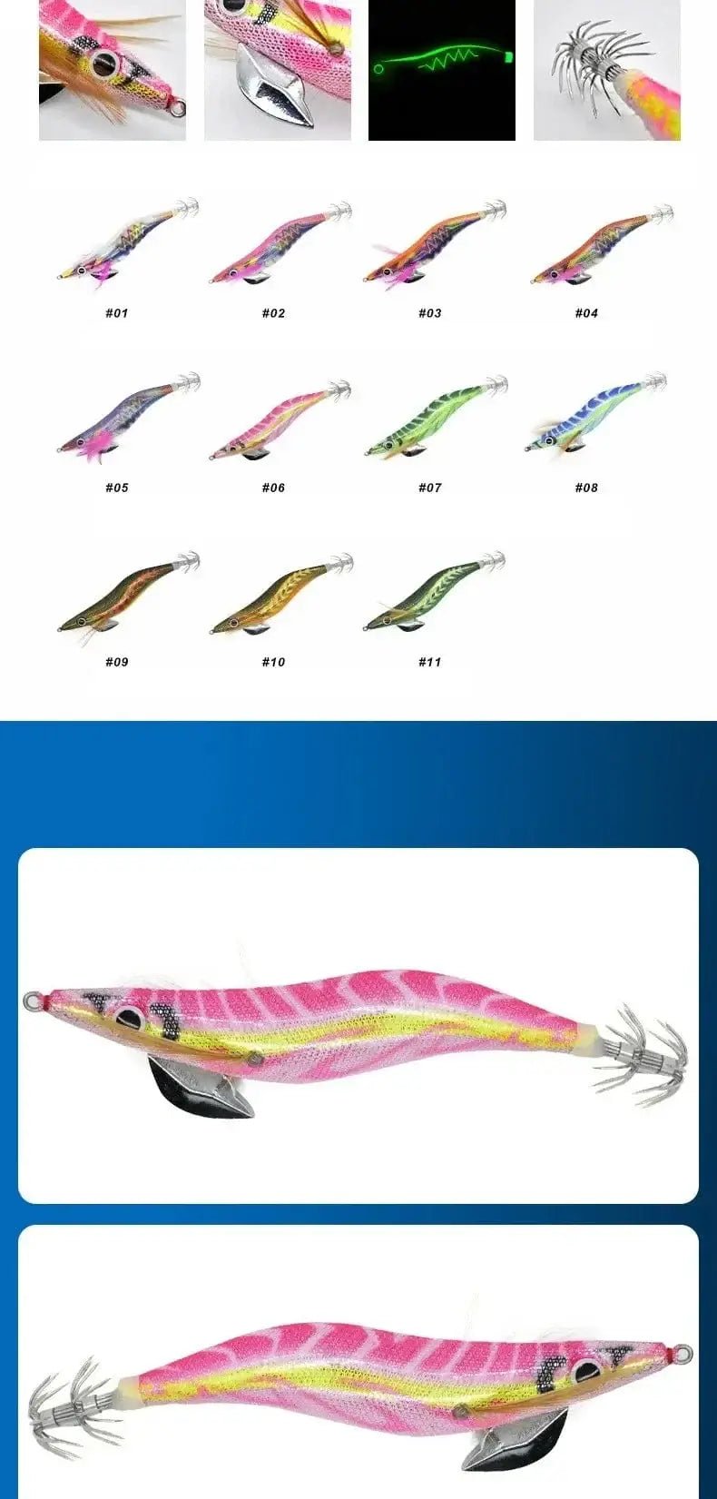China China Sea.Yolo 15/19g Fishing Lure Luminous Squid Hook Octopus Cuttlefish Artificial Bait 3D EYE Wood Shrimp for Saltwater Freshwat