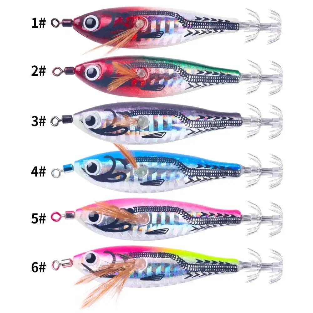 China China Sea.Yolo Horizontal Squid Trolling Lure Floating Luminous Squid Jigging Eging Wood Shrimp Hook Artificial Squid Lure for Fishing