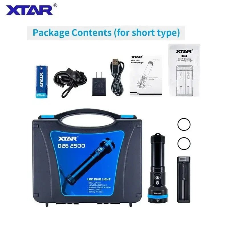 China China Short Type XTAR D26 2500 Diving Flashlight 2500 Lumen Beam Distance 320 Meter Magnetic Switch Torch 100 Meter Diving Depth