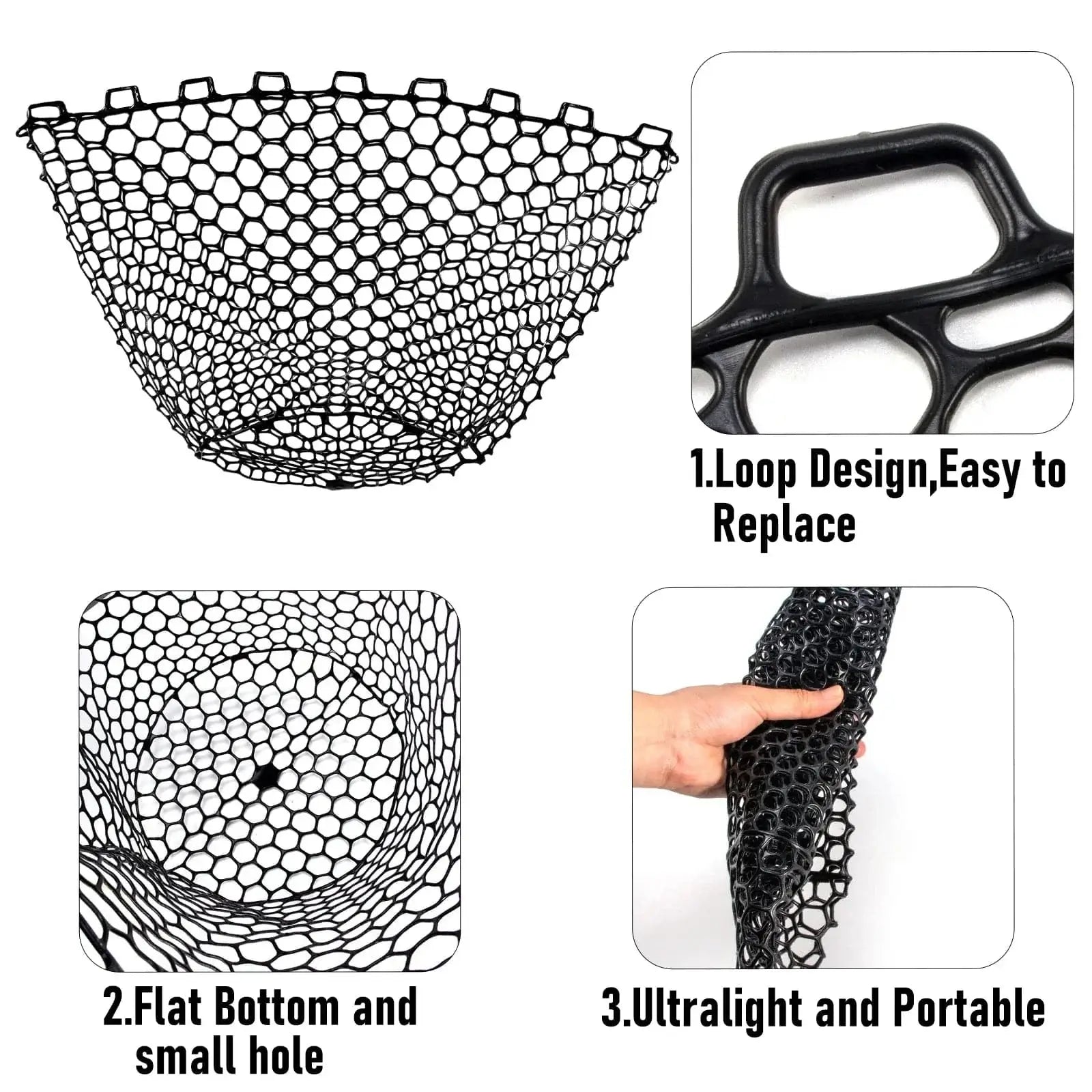China China Silicone Fishing Net Head Durable Fly Fishing Replacement Mesh Net 30cm 50cm 60cm Depth Mesh Landing Net Fishing Accessory Tool