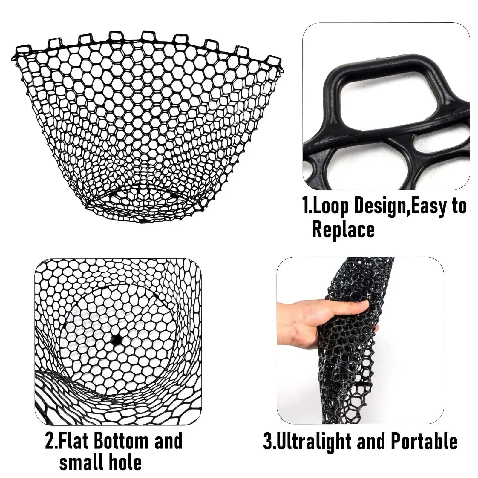 China China Silicone Fishing Net Head Durable Fly Fishing Replacement Mesh Net 30cm 50cm 60cm Depth Mesh Landing Net Fishing Accessory Tool