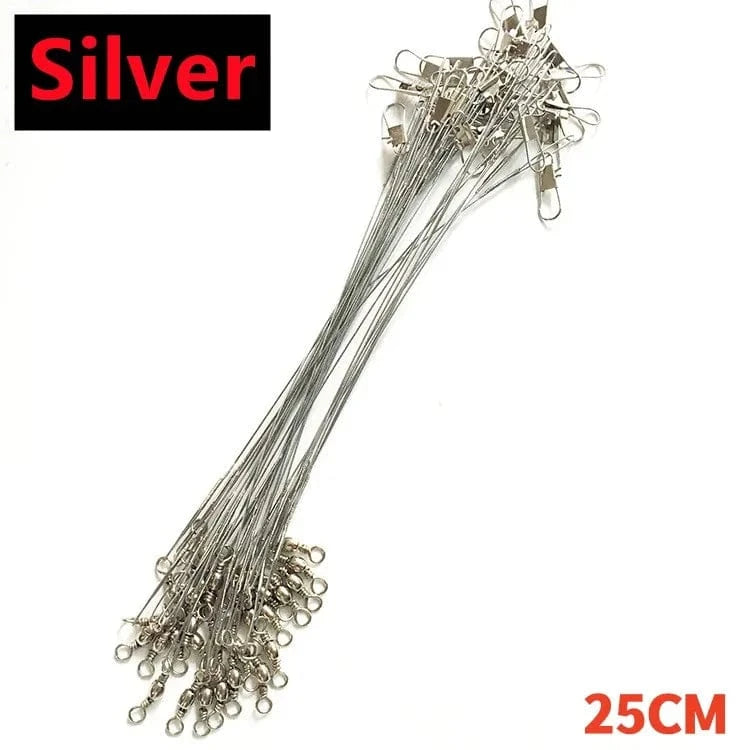 China China Silver 25cm / 80PCS Anti Bite Steel Fishing Line Steel Wire Leader with Swivel Snaps Lead Core Leash Fishing Leader Wire Fishing Accessory 15CM-30CM