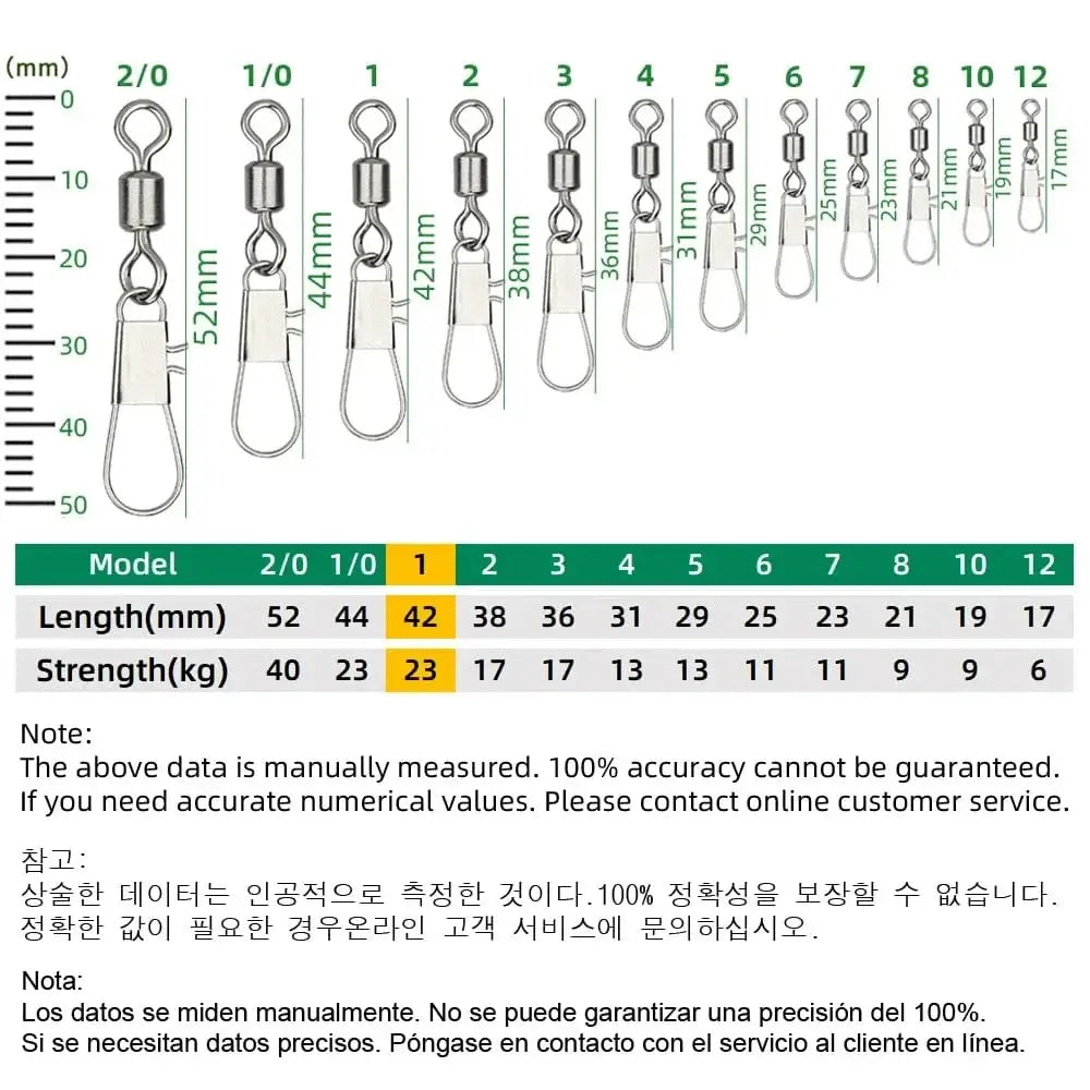 China China Size 1 DNDYUJU 50pcs Fishing Connector Rolling Swivel with Interlock Snap Stainless Steel Snap for Fishhook Lure Tackle Fishing goods