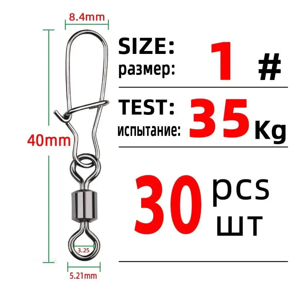 China China Size 1 TIANNSII 30PCS 1#-12# Stainless Steel Fishing Connector Pin Bearing Rolling Swivel Snap Pins Fishing Tackle Accessories