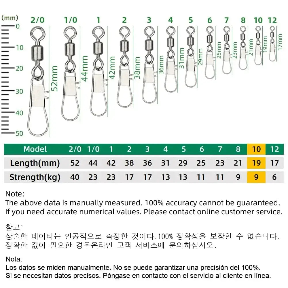 China China Size 10 DNDYUJU 50pcs Fishing Connector Rolling Swivel with Interlock Snap Stainless Steel Snap for Fishhook Lure Tackle Fishing goods