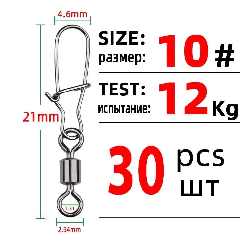China China Size 10 TIANNSII 30PCS 1#-12# Stainless Steel Fishing Connector Pin Bearing Rolling Swivel Snap Pins Fishing Tackle Accessories