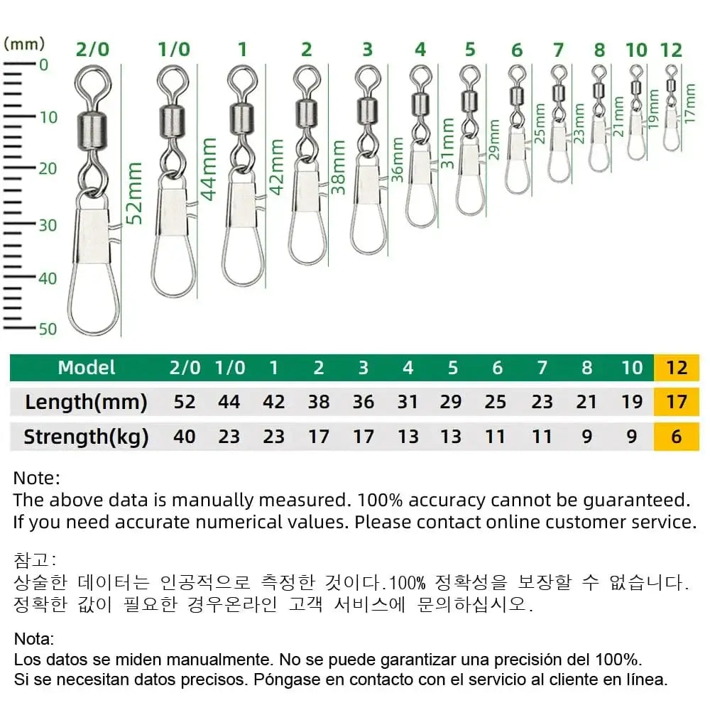 China China Size 12 DNDYUJU 50pcs Fishing Connector Rolling Swivel with Interlock Snap Stainless Steel Snap for Fishhook Lure Tackle Fishing goods