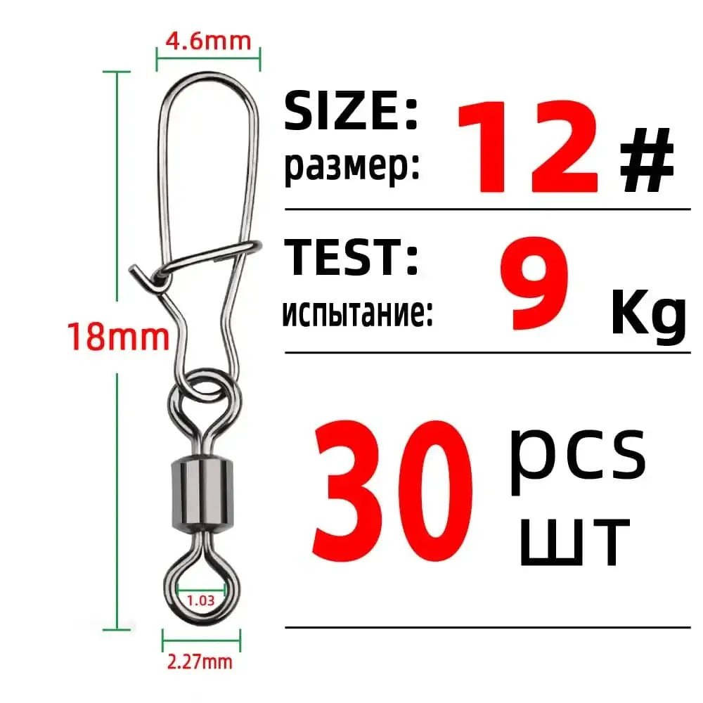 China China Size 12 TIANNSII 30PCS 1#-12# Stainless Steel Fishing Connector Pin Bearing Rolling Swivel Snap Pins Fishing Tackle Accessories