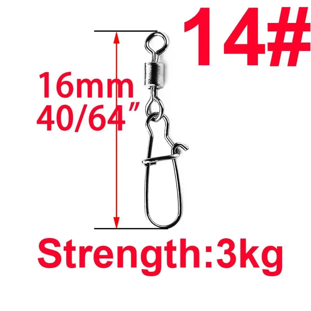 China China Size 14 50pcs/1box 2# To 14# Fishing Connector Rolling Swivel Fish Pin Bearing Stainless Steel Snap Hook Lure Tackle Goods For Fishing